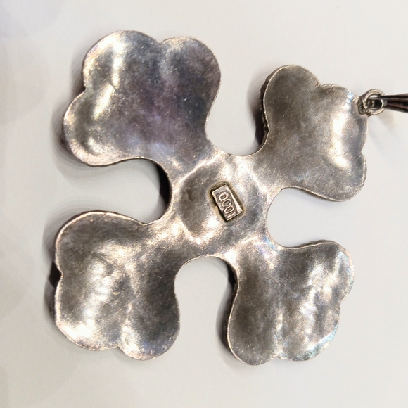 Art Deco 100% Pure Silver Enameled Cross Pendant Marked 1000 - Picture 3 of 7